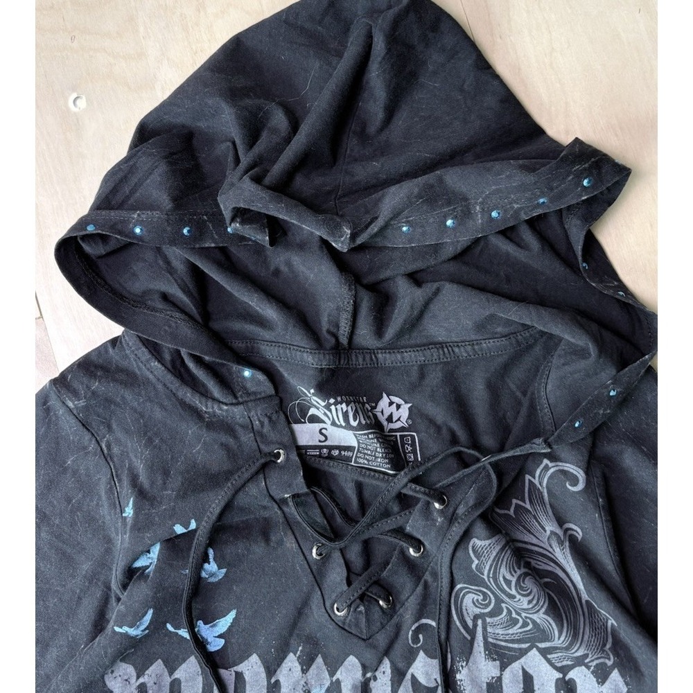 Wornstar Sirens Angel Graphic Hoodie NWT Womens S Black Gothic Streetwear Grunge - Picture 4 of 10